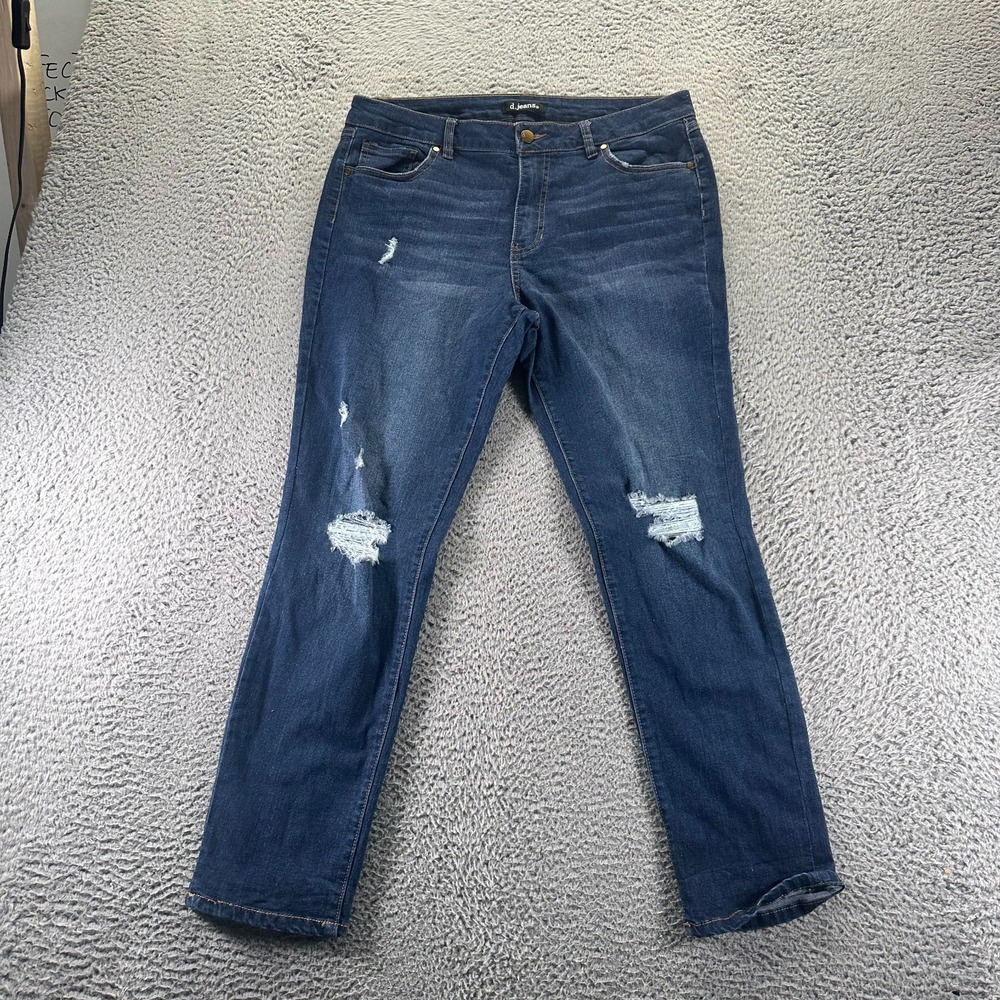 D. Jeans Womens 12 Blue‎ Cotton Denim Skinny Distressed Workwear Faded Stretch